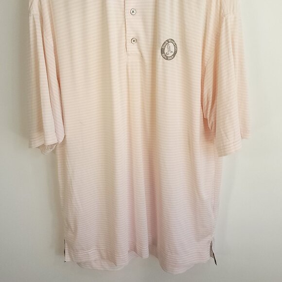 FootJoy FJ Golf Polo Shirt Men's Large Pink White Striped Embroidered Duck Woods - Picture 2 of 15